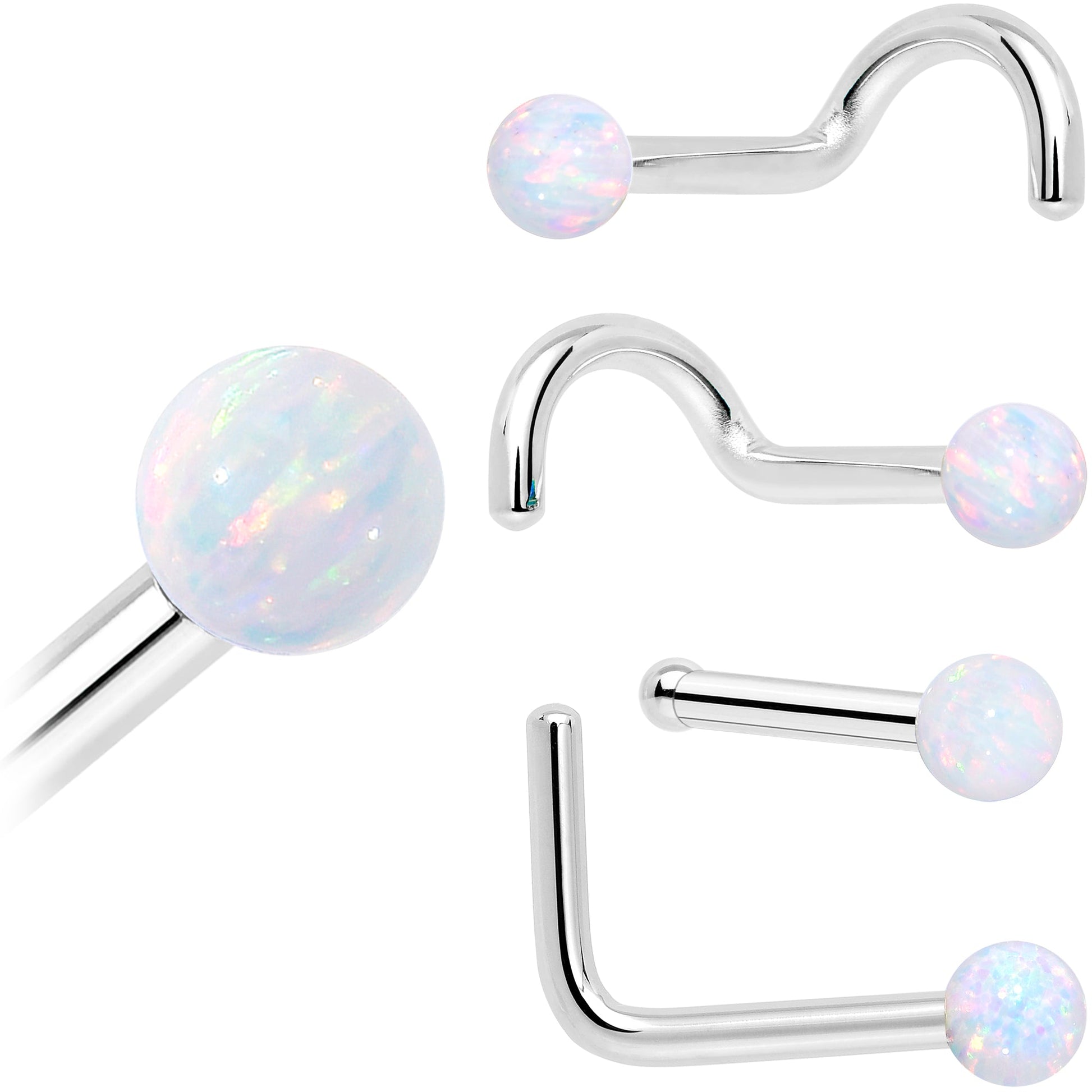14k White Gold 2.5mm Synthetic Opal Ball Nose Ring BodyCandy