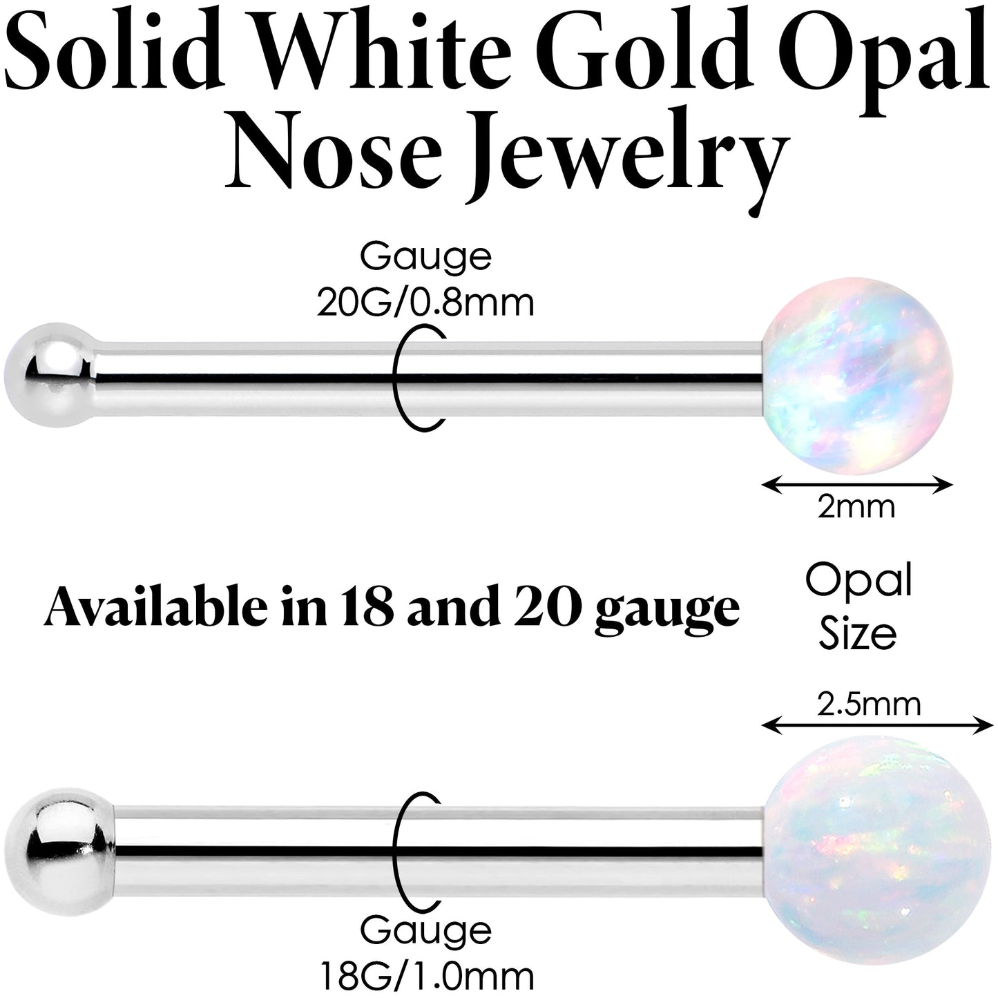 14k White Gold 2.5mm Synthetic Opal Ball Nose Ring BodyCandy