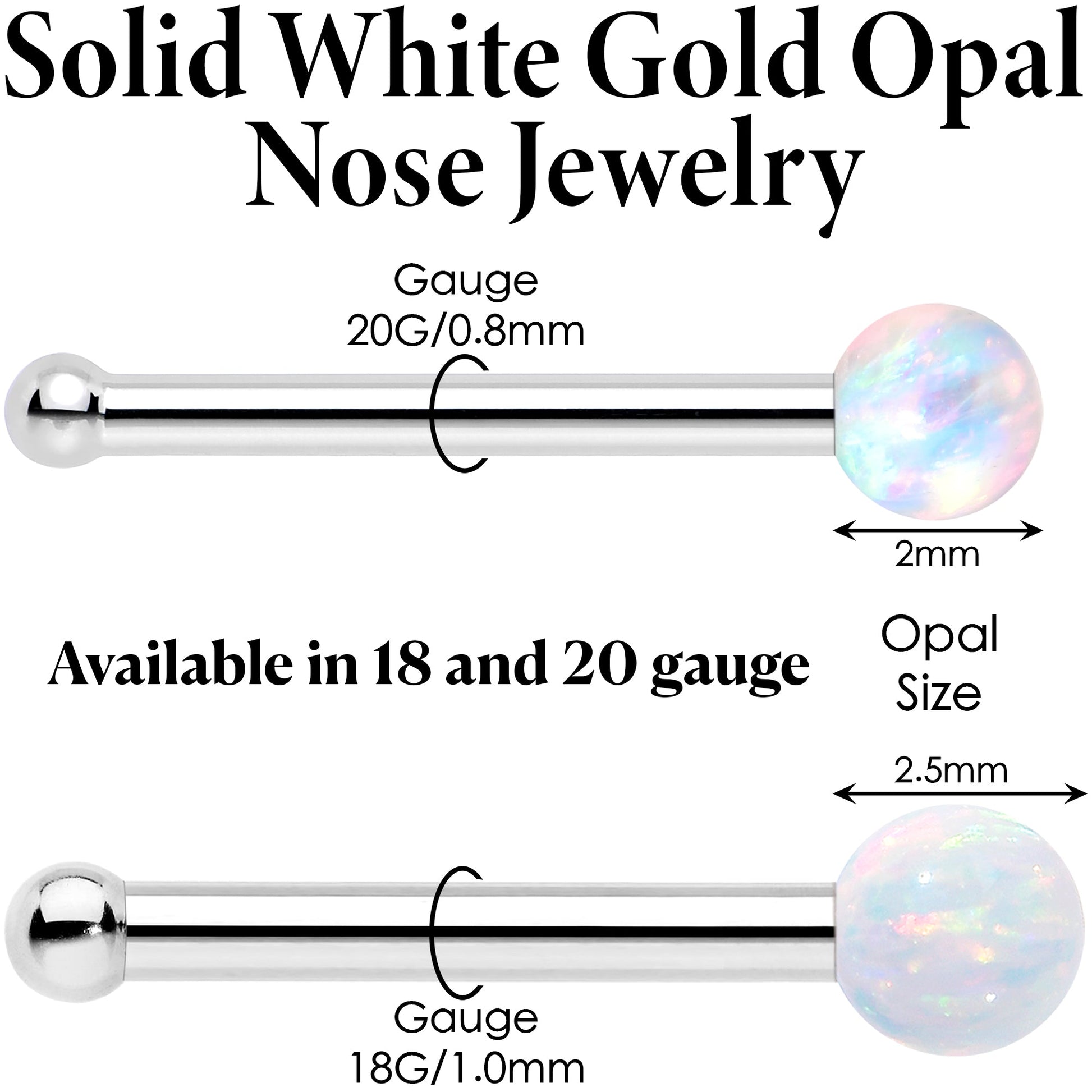 14k White Gold 2.5mm Synthetic Opal Ball Nose Ring BodyCandy