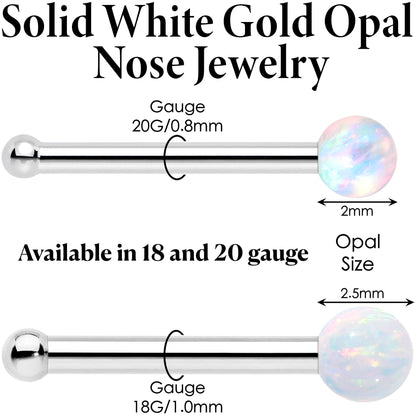 14k White Gold 2.5mm Synthetic Opal Ball Nose Ring BodyCandy