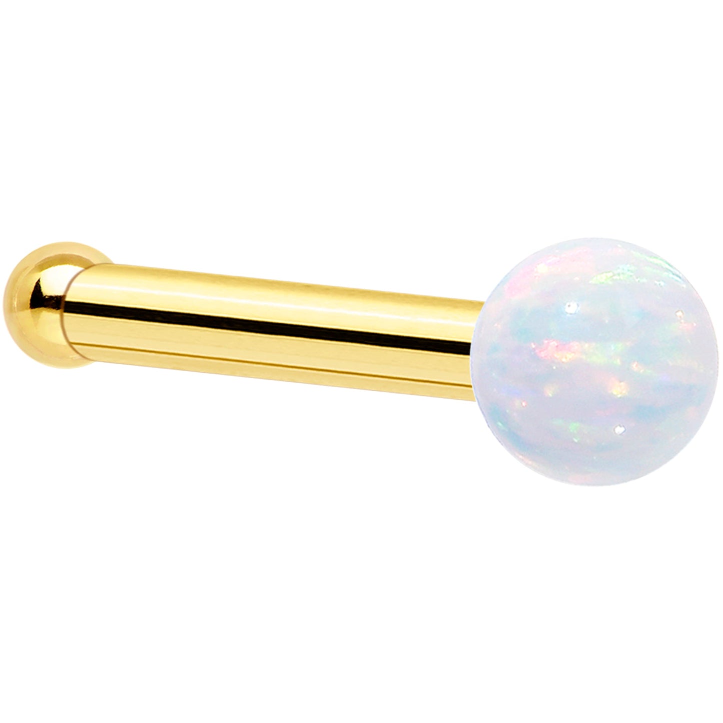 14k Yellow Gold 2.5mm Synthetic Opal Ball Nose Ring BodyCandy
