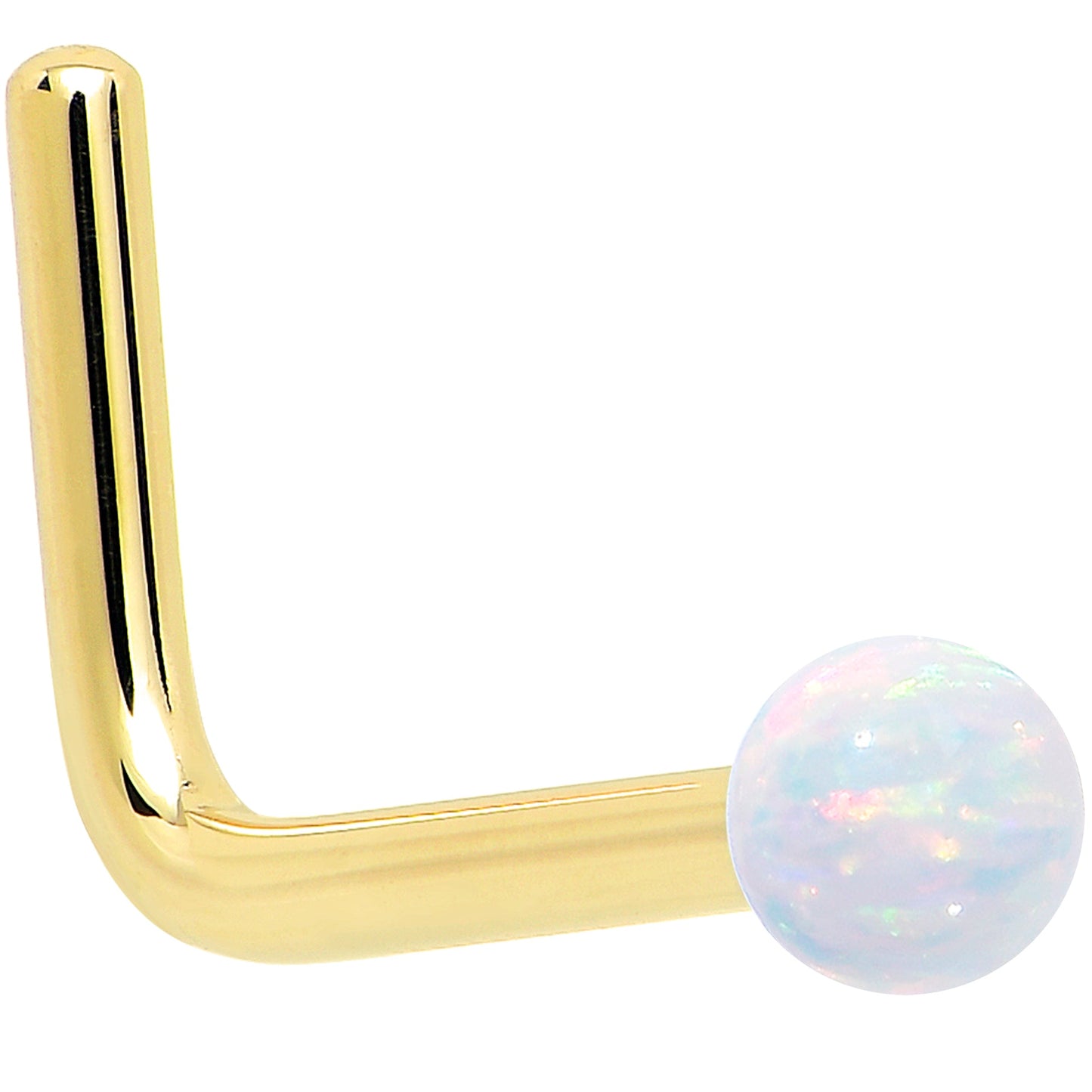 14k Yellow Gold 2.5mm Synthetic Opal Ball Nose Ring BodyCandy