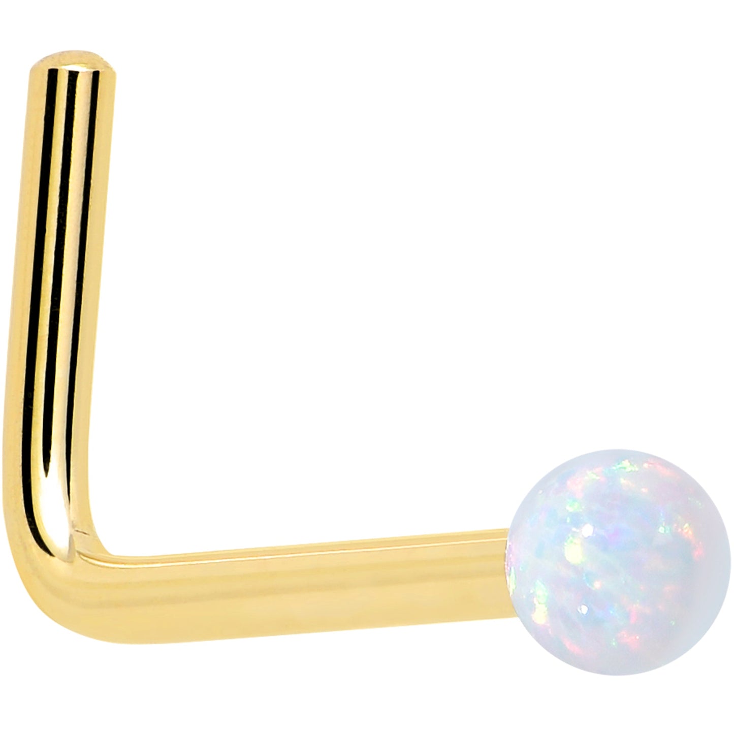 14k Yellow Gold 2.5mm Synthetic Opal Ball Nose Ring BodyCandy