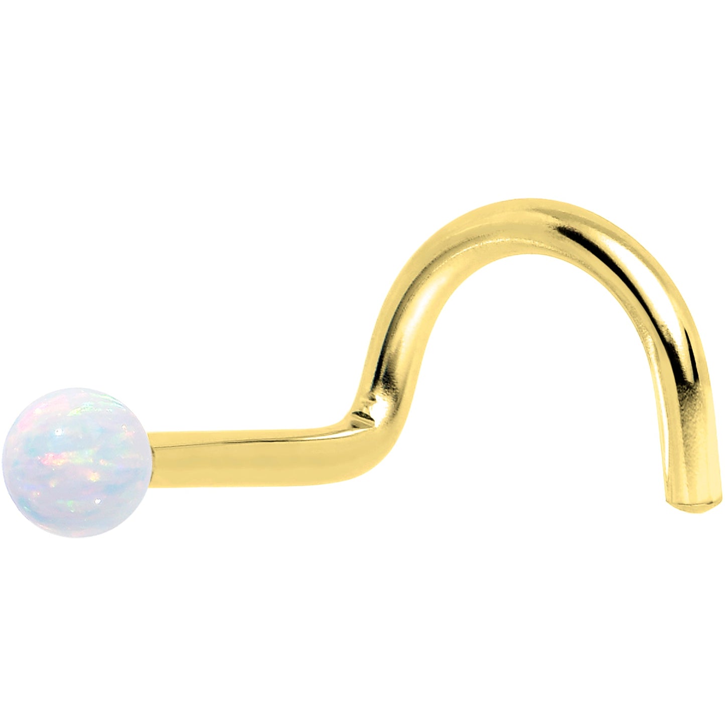 14k Yellow Gold 2.5mm Synthetic Opal Ball Nose Ring BodyCandy