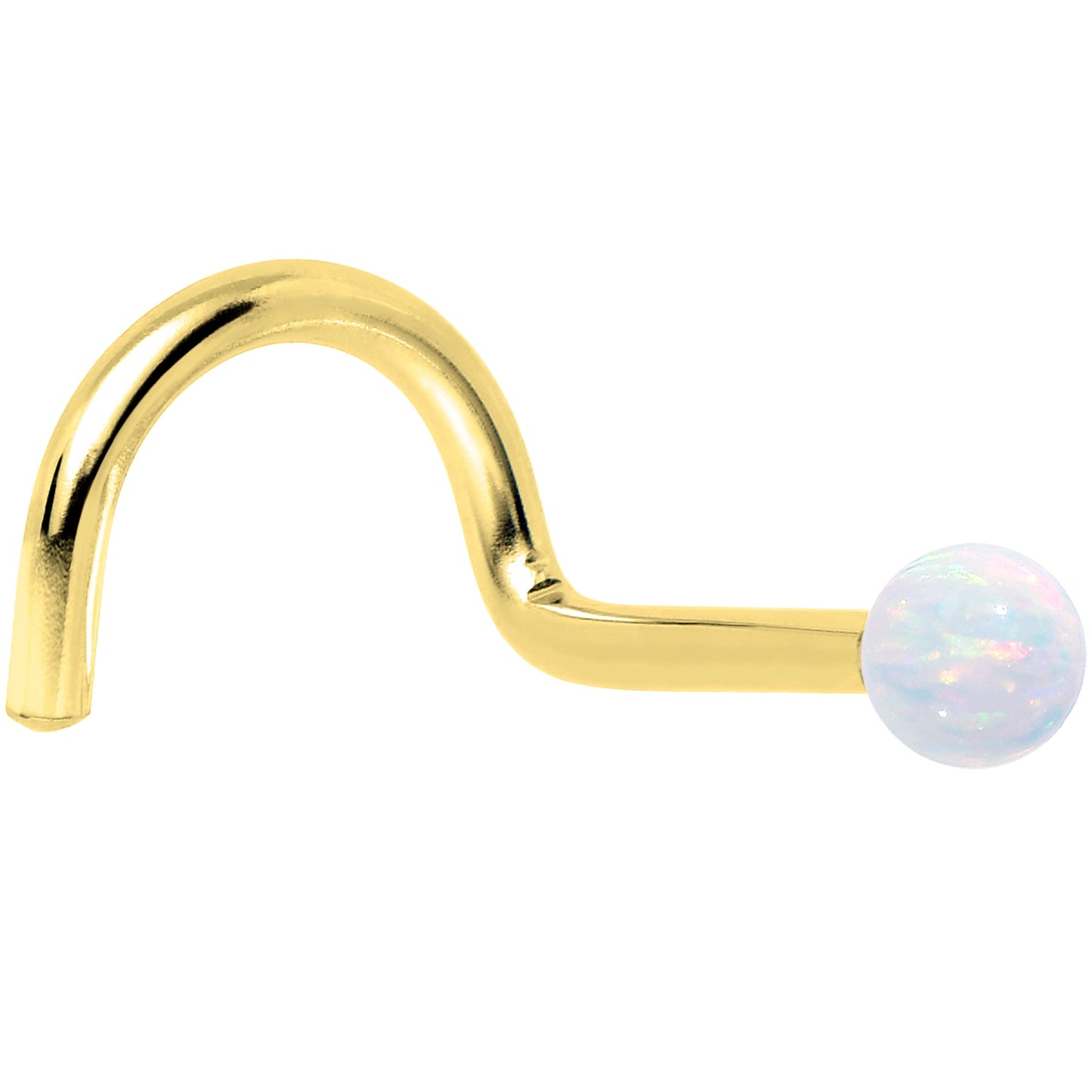 14k Yellow Gold 2.5mm Synthetic Opal Ball Nose Ring BodyCandy