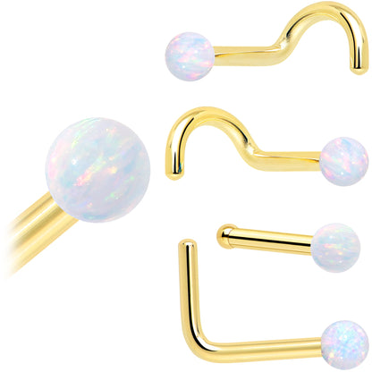 14k Yellow Gold 2.5mm Synthetic Opal Ball Nose Ring BodyCandy