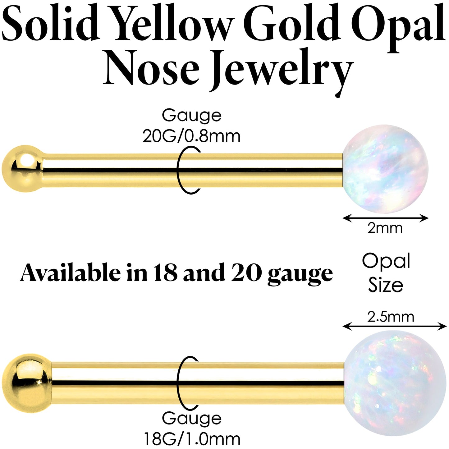 14k Yellow Gold 2.5mm Synthetic Opal Ball Nose Ring BodyCandy