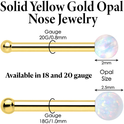 14k Yellow Gold 2.5mm Synthetic Opal Ball Nose Ring BodyCandy