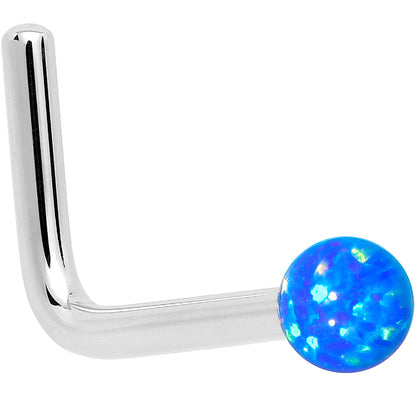 14k White Gold 2.5mm Blue Synthetic Opal Ball Nose Ring BodyCandy
