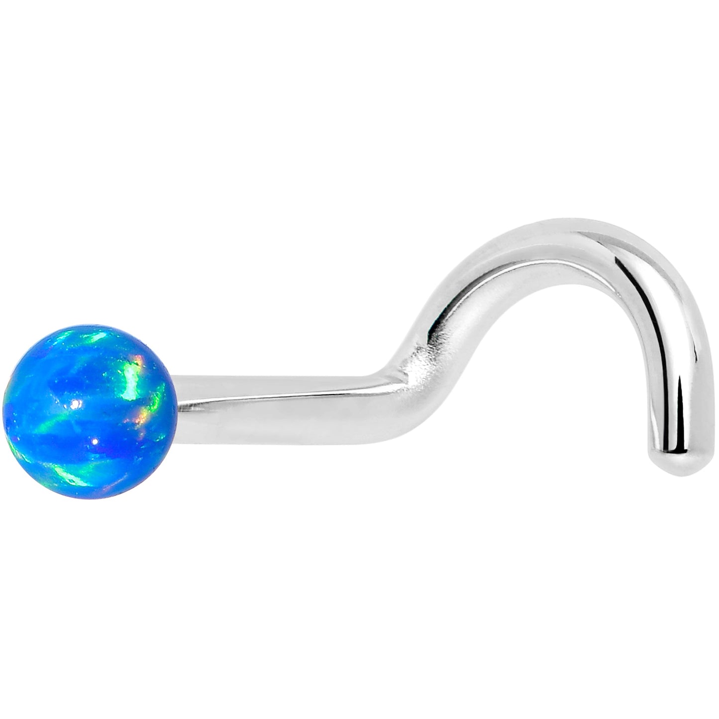 14k White Gold 2.5mm Blue Synthetic Opal Ball Nose Ring BodyCandy
