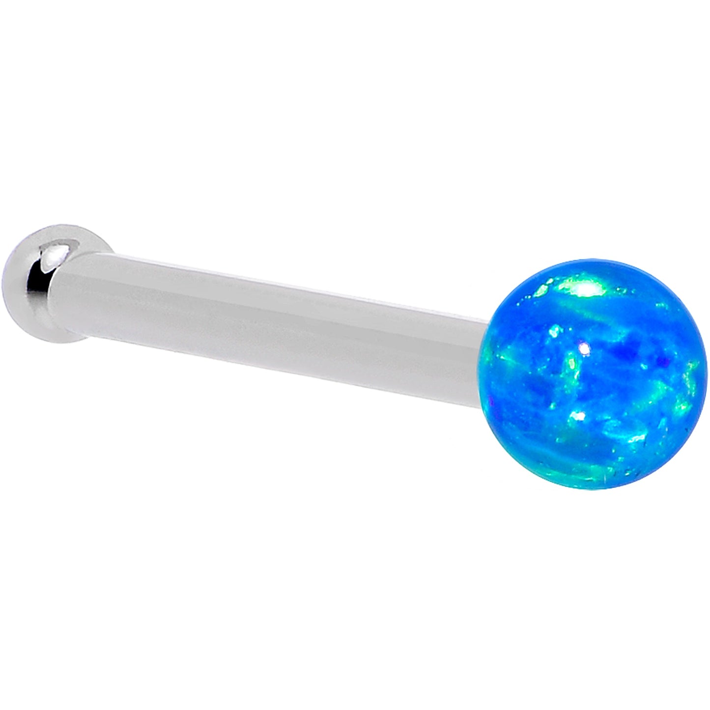 14k White Gold 2.5mm Blue Synthetic Opal Ball Nose Ring BodyCandy