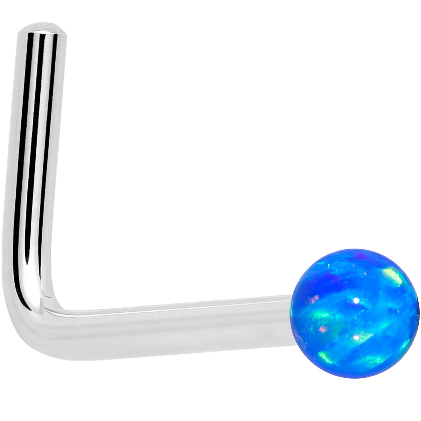 14k White Gold 2.5mm Blue Synthetic Opal Ball Nose Ring BodyCandy