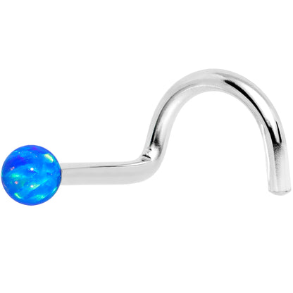 14k White Gold 2.5mm Blue Synthetic Opal Ball Nose Ring BodyCandy