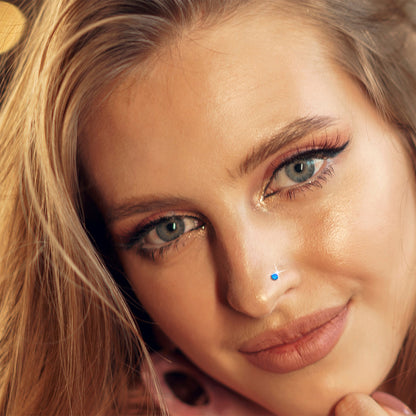 14k White Gold 2.5mm Blue Synthetic Opal Ball Nose Ring BodyCandy