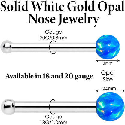 14k White Gold 2.5mm Blue Synthetic Opal Ball Nose Ring BodyCandy