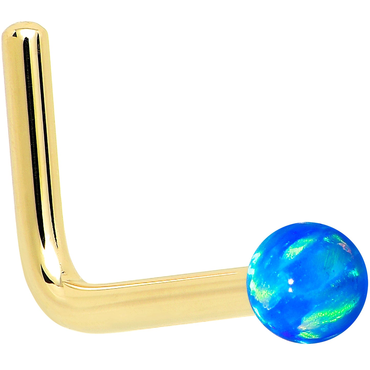 14k Yellow Gold 2.5mm Blue Synthetic Opal Ball Nose Ring BodyCandy