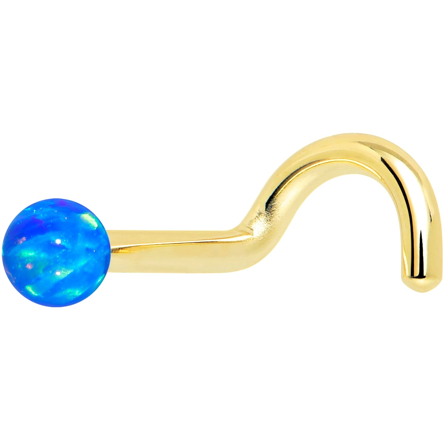 14k Yellow Gold 2.5mm Blue Synthetic Opal Ball Nose Ring BodyCandy
