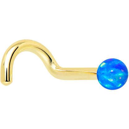 14k Yellow Gold 2.5mm Blue Synthetic Opal Ball Nose Ring BodyCandy