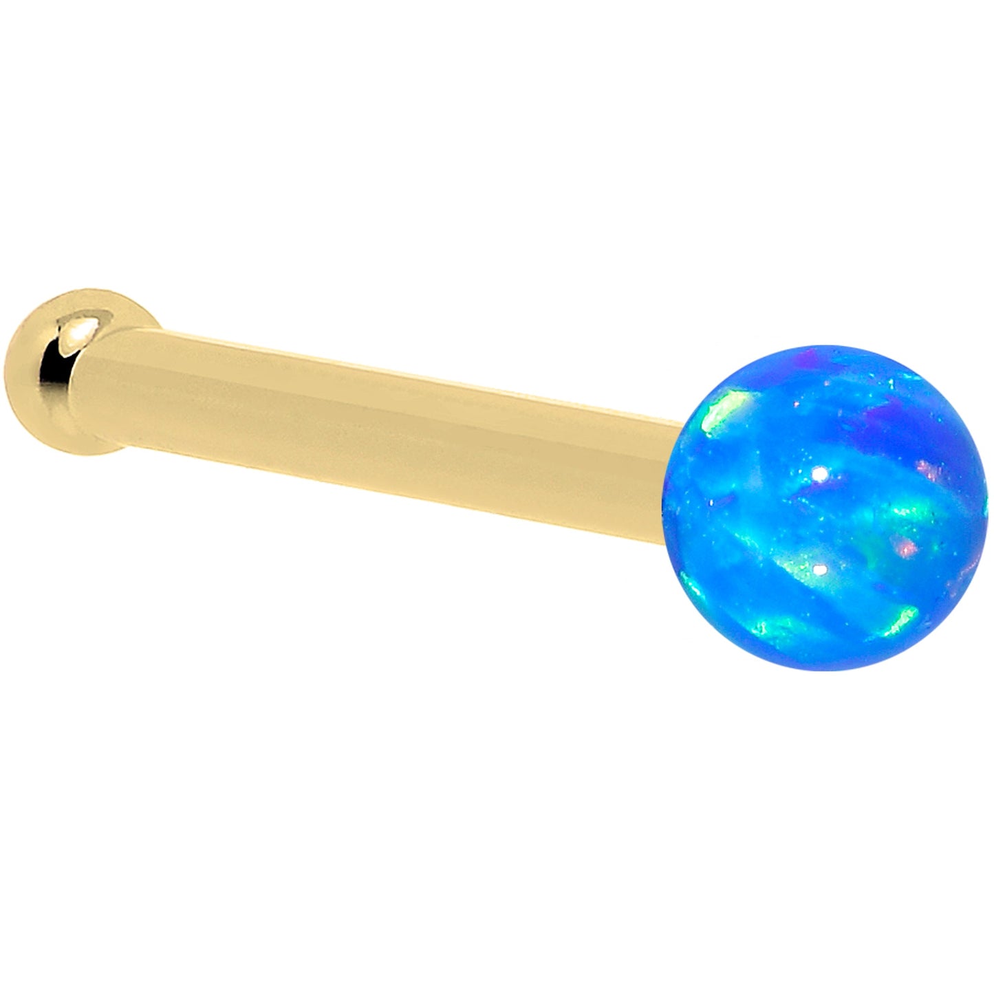 14k Yellow Gold 2.5mm Blue Synthetic Opal Ball Nose Ring BodyCandy