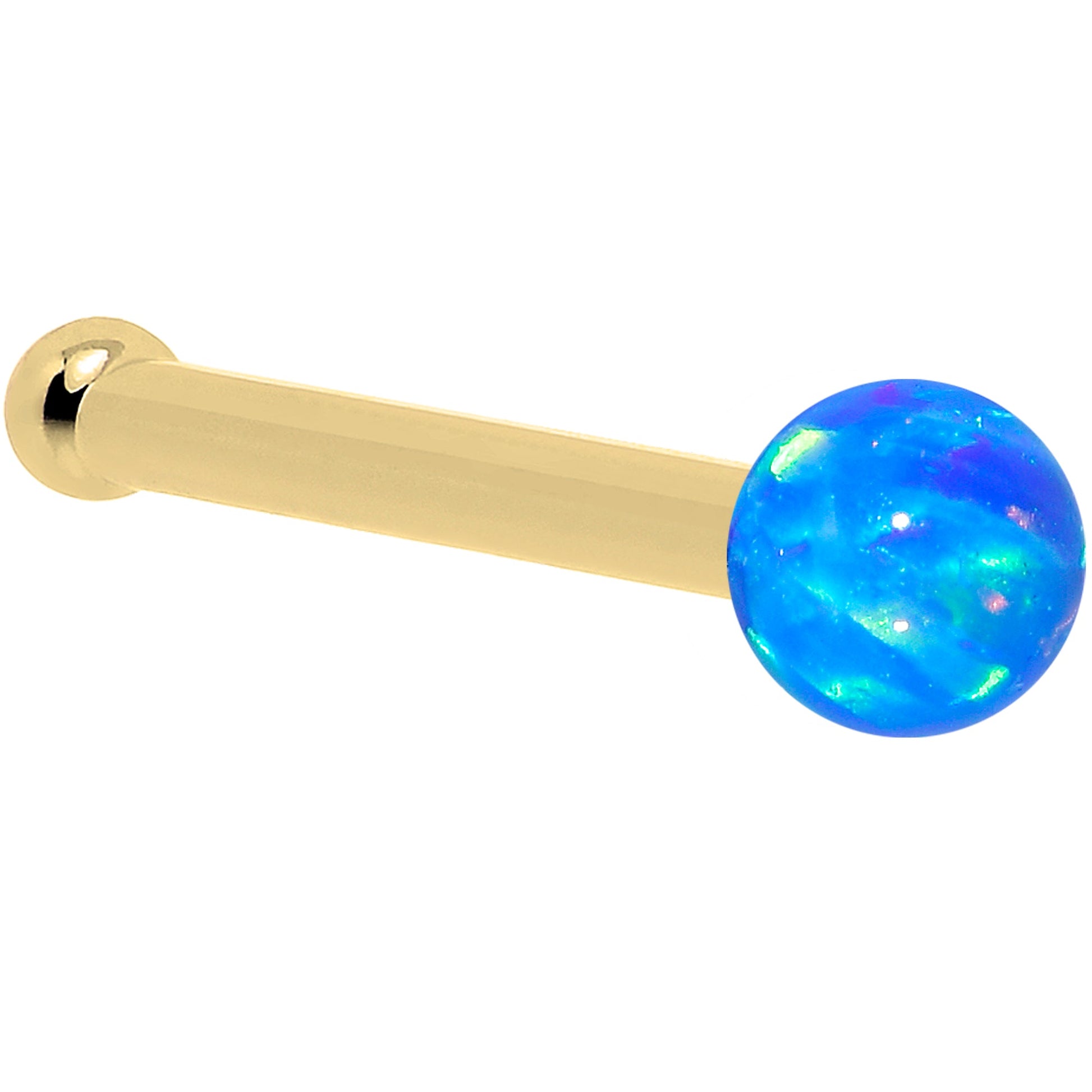 14k Yellow Gold 2.5mm Blue Synthetic Opal Ball Nose Ring BodyCandy