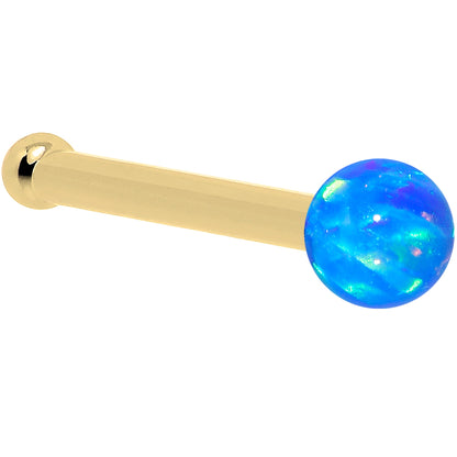 14k Yellow Gold 2.5mm Blue Synthetic Opal Ball Nose Ring BodyCandy