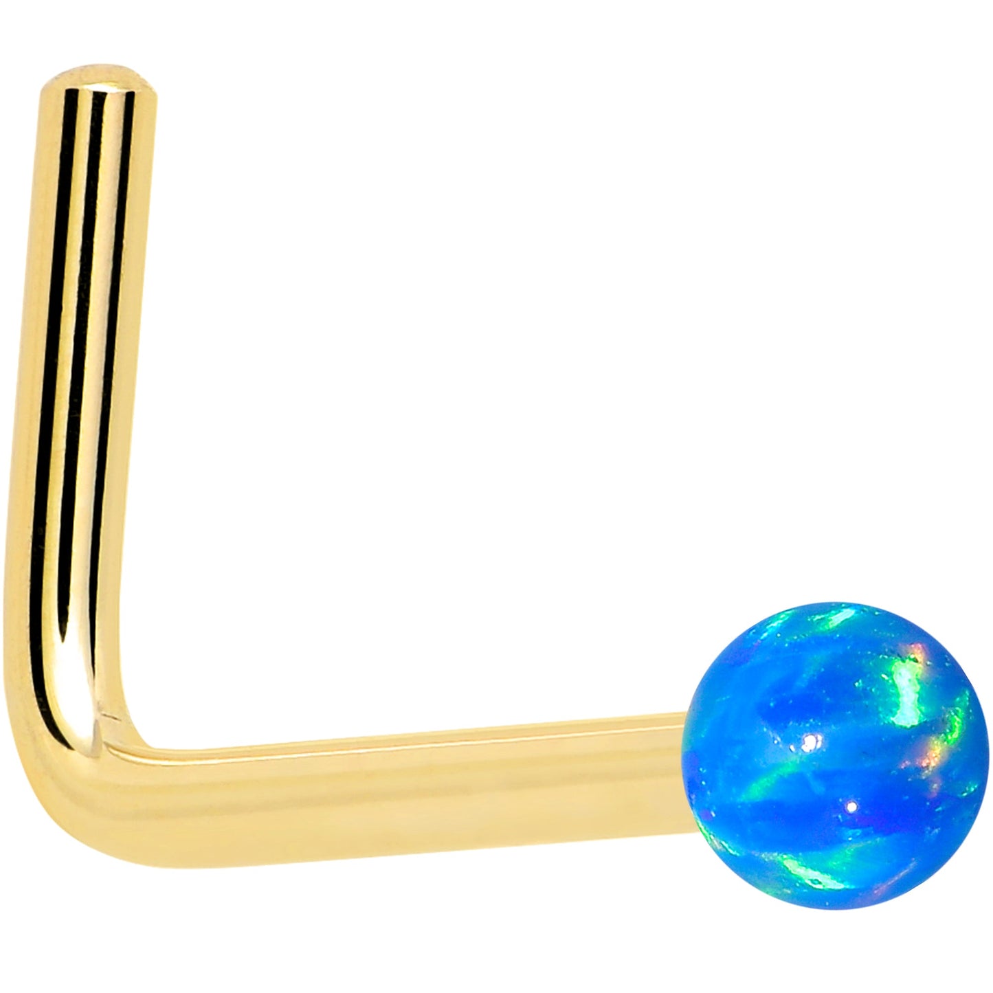14k Yellow Gold 2.5mm Blue Synthetic Opal Ball Nose Ring BodyCandy