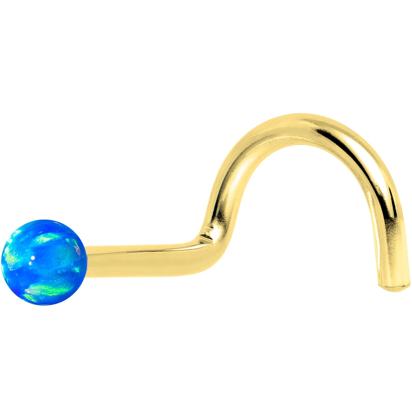 14k Yellow Gold 2.5mm Blue Synthetic Opal Ball Nose Ring BodyCandy