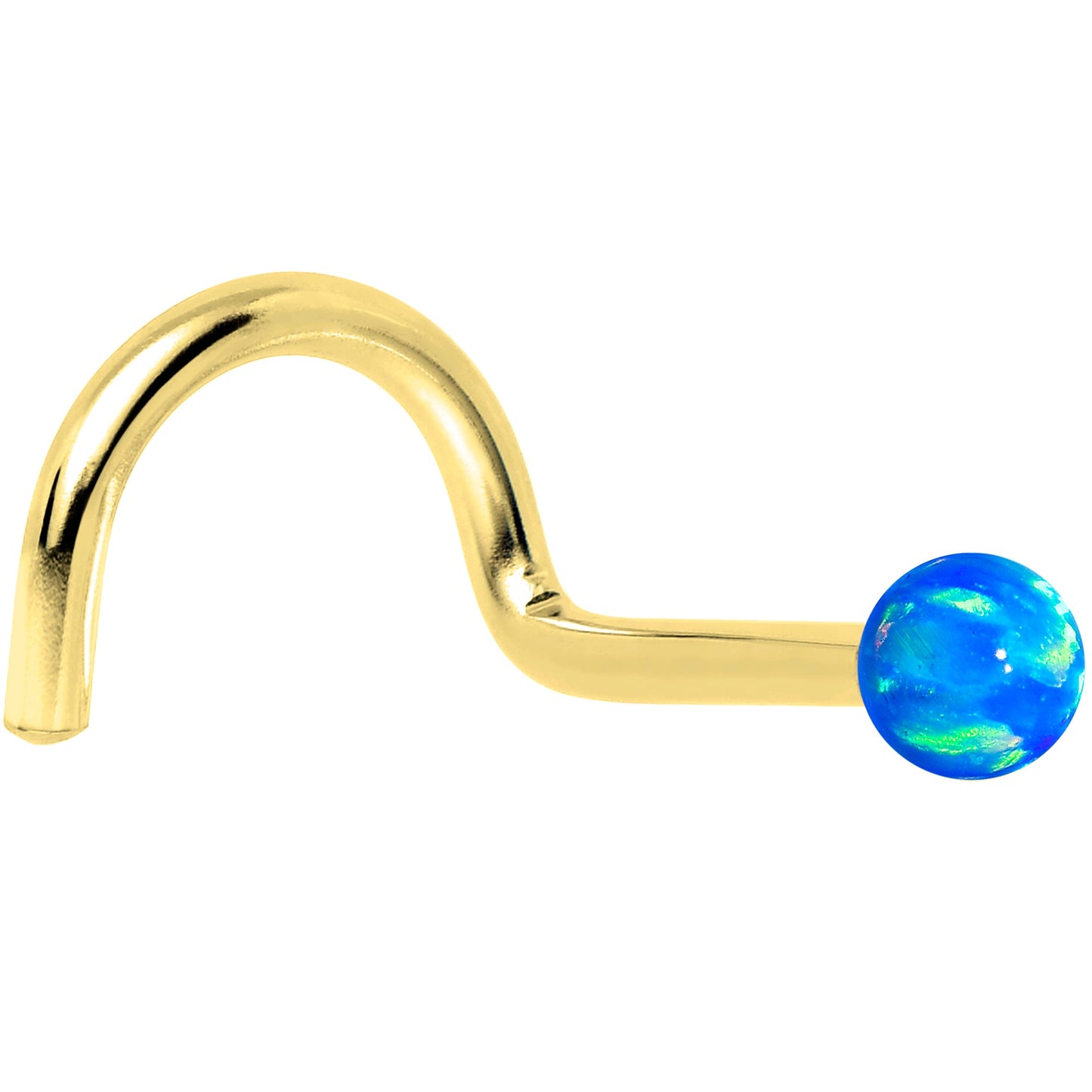 14k Yellow Gold 2.5mm Blue Synthetic Opal Ball Nose Ring BodyCandy