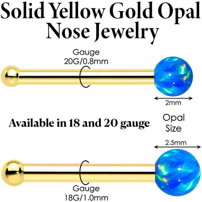 14k Yellow Gold 2.5mm Blue Synthetic Opal Ball Nose Ring BodyCandy