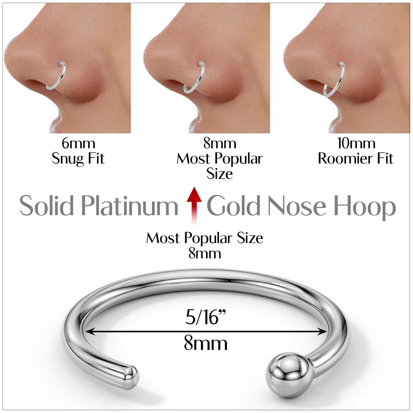 Real Platinum Nose Hoop - Hypoallergenic & Luxurious BodyCandy