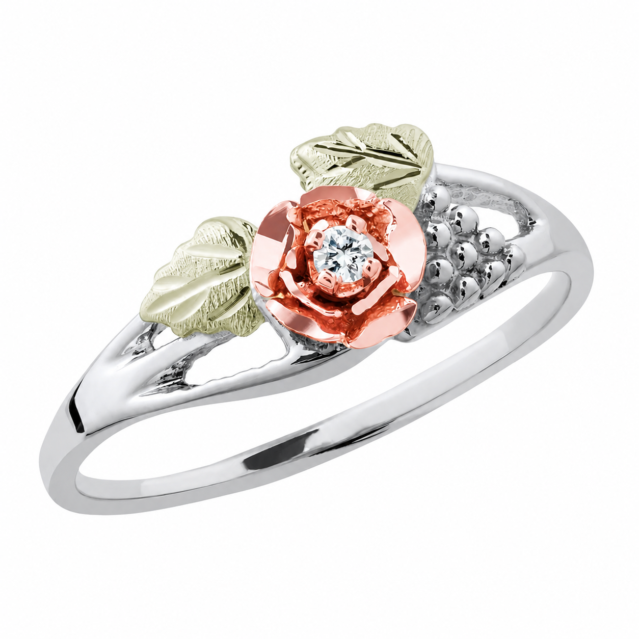 Diamond and Rose - Black Hills Gold Ladies Ring