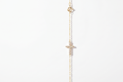 14K Gold Sideways Cross Necklace with Sparkling CZ Diamonds