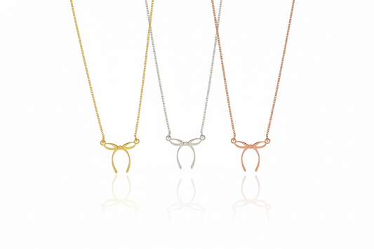Dainty Bow Necklace by SilverGoldandRose - 14K Gold Ribbon Pendant