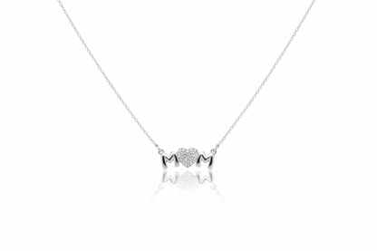 Sterling Silver Mom Necklace with Sparkling Diamond Heart