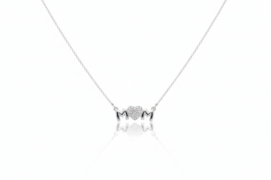 Sterling Silver Mom Necklace with Sparkling Diamond Heart