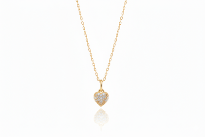 Heart Charm Necklace with Sparkling CZ Diamonds in 925 Sterling Silver