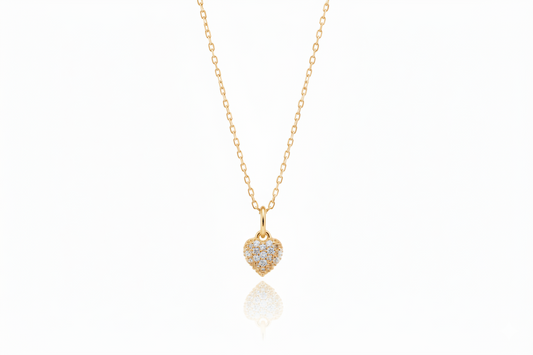 Heart Charm Necklace with Sparkling CZ Diamonds in 925 Sterling Silver