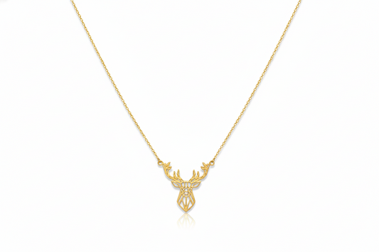 Sterling Silver Deer Origami Necklace - Chic Geometric Pendant for Nature Lovers