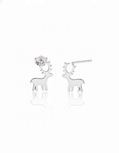 Deerly Loved Sterling Silver Stud Earrings – Festive Reindeer Charm
