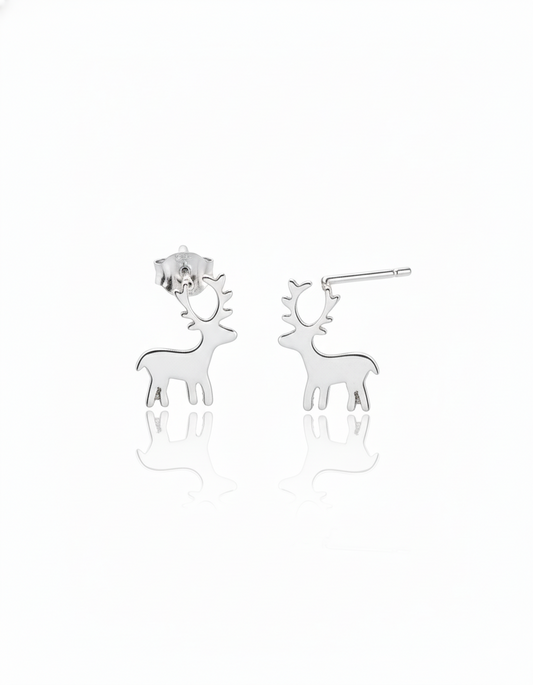 Deerly Loved Sterling Silver Stud Earrings – Festive Reindeer Charm