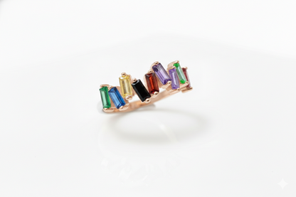 Dainty Baguette Ring with Multicolor Gemstones in 925 Sterling Silver