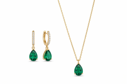 Emerald Elegance: Dainty Sterling Silver Earrings & Necklace Set for a Dazzling Look