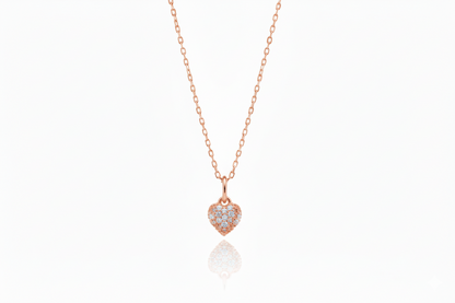 Heart Charm Necklace with Sparkling CZ Diamonds in 925 Sterling Silver