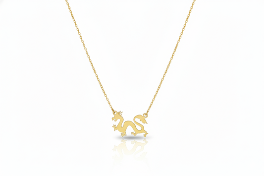 14K Gold Dragon Necklace - Bold Chinese Astrology Charm for Good Luck & Inspiration