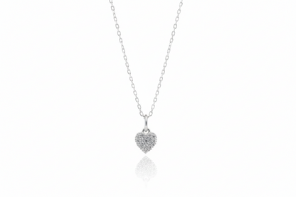 Heart Charm Necklace with Sparkling CZ Diamonds in 925 Sterling Silver