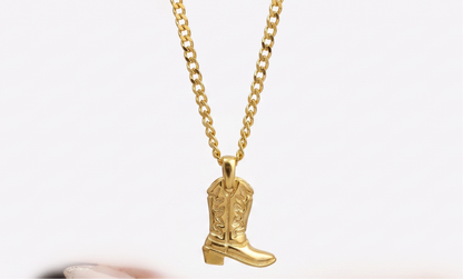 Cowgirl Cowboy Boot Pendant Necklace in 925 Sterling Silver