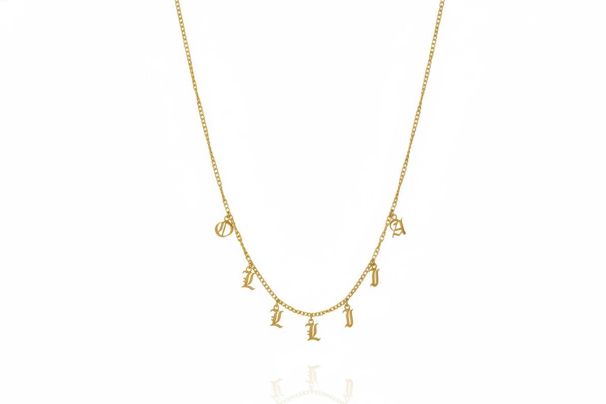 Personalized Name Necklace in Gothic Design Style