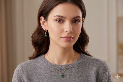 Emerald Elegance: Dainty Sterling Silver Earrings & Necklace Set for a Dazzling Look