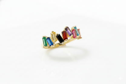 Dainty Baguette Ring with Multicolor Gemstones in 925 Sterling Silver