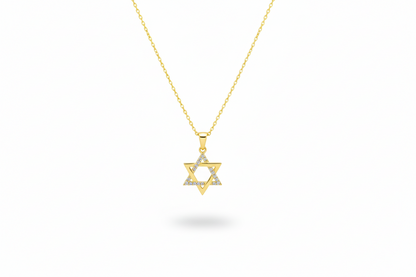 Starry Jewels 14K Gold Star of David Necklace - Pave Pendant for Hanukkah & Bat Mitzvah Gifts